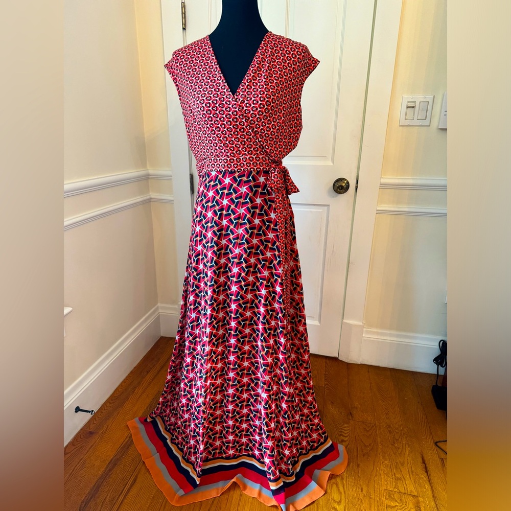 Taylor Dress Poppy Navy  Tangerine Printed Maxi Dress Size 8